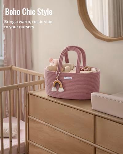 Blissful Diary Diaper Caddy Organizer, Woven Cotton Rope, Pink - Image 6