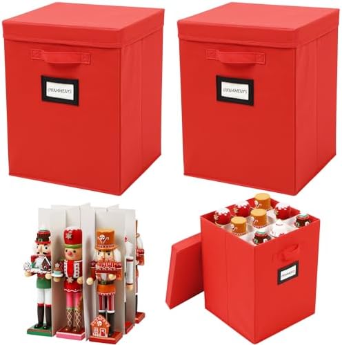 2 Pack 16 Inch Large Christmas Nutcracker Storage Box Hold 18 Nutcrackers Figurine Collectible Storage Box for Holiday Decor Carolers Santa Figure or Nut Cracker Ornaments(Normal,Red) by Wesnoy