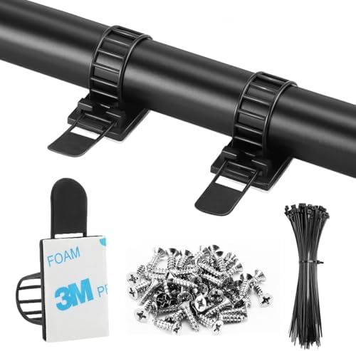 100Pcs Adhesive Cable Management Clips with 50Pcs Zip Ties, Adjustable Nylon Cable Strap Ties Wire Clips Clamps Organizer with Strong Adhesive Tape, Extra Screw & Hole - 3.55 Inch Black by VAMRONE