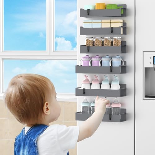 HuggieGems 6 Pack Dark Grey Magnetic Spice Rack Organizer for Refrigerator - Image 7