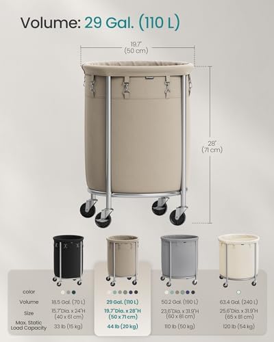 SONGMICS Laundry Basket with Wheels, 29 Gal., Steel Frame, Removable Bag - Image 6