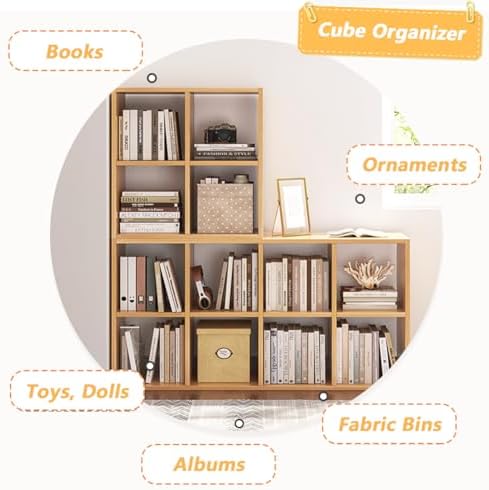 NELYE 6 Cube Organizer Bookcase Oak Open Shelf - Image 4