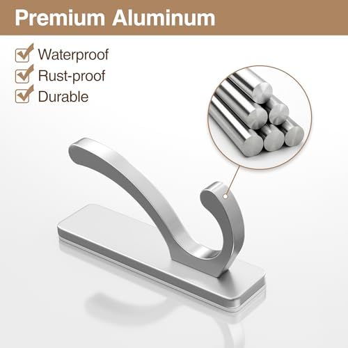 pickpiff Adhesive Wall Hooks for Coat/Towel, Hold 13LB, Silver 4 Pack - Image 2