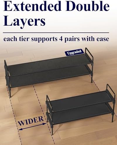 Kitsure Long Shoe Rack for Closet, 36.1" Wide - 2 Tiers, Black - Image 4