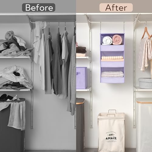 GRANNY SAYS 3-Shelf Hanging Closet Organizer, Foldable Storage, Purple - Image 6