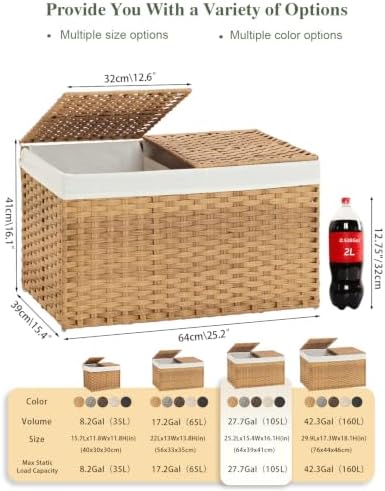 SETVSON Storage Basket with Lid, 2-Lid PE Rattan Storage Bin, Natural - Image 2