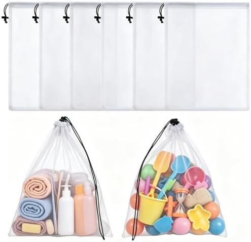 6 Pcs Mesh Bags Drawstring Laundry Beach Pool Toy Bag 13.8×15.7 inch by ROOKEA