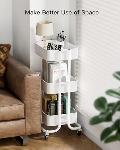 Pipishell 3 Tier Metal Rolling Utility Cart with 2 Lockable Wheels, White - Image 5