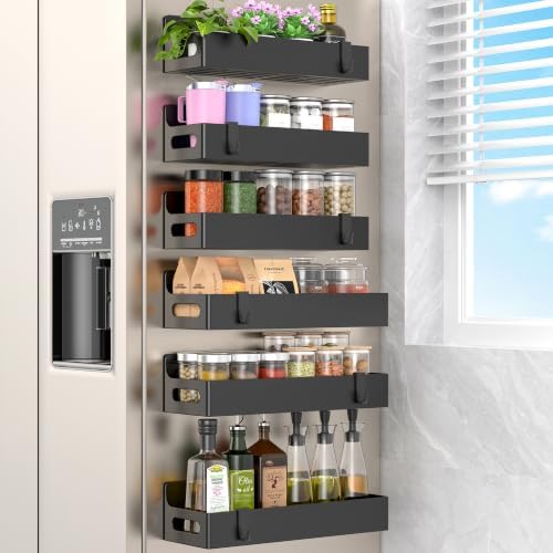 HuggieGems Upgrade Black Magnetic Spice Rack for Refrigerator, 6 Pack by HuggieGems