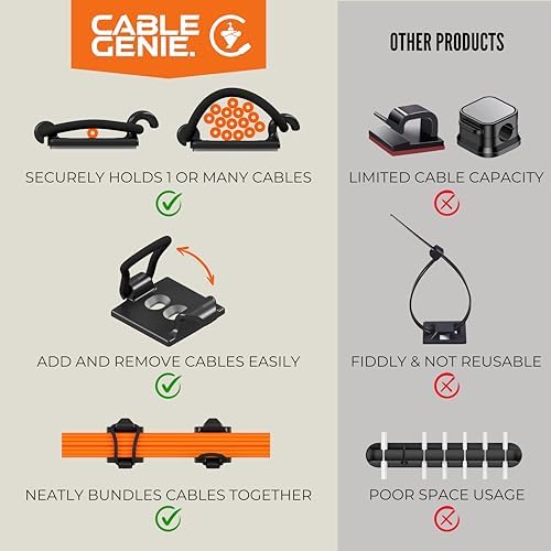 [Made in the UK] 30-Pack Adjustable Elastic Self-Adhesive Cable Tidy Clips, Cable Management Organiser for Office, Home, Under Desk, Behind TV, Charging Phone, Laptop, PC, HDMI, USB (BLACK) - Image 4