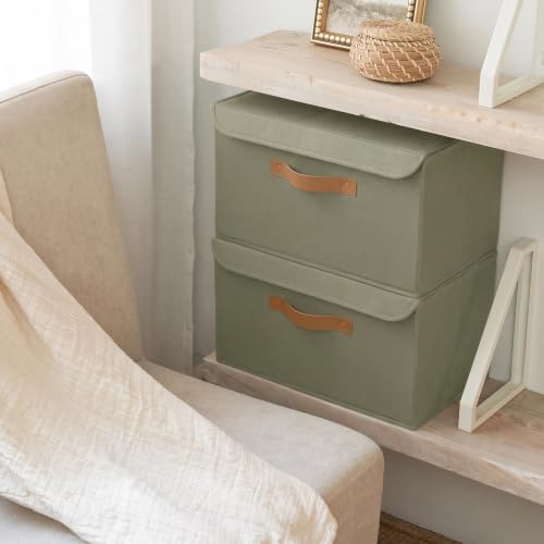 Decorative Linen Storage Boxes with Lids - Spacious Set of 2 Organizer Bins - Image 7