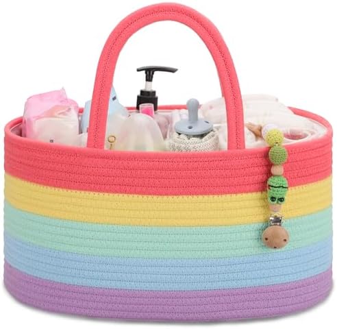 COMSE Baby Diaper Caddy Organizer with Handles, Cotton Rope, Rainbow by COMSE