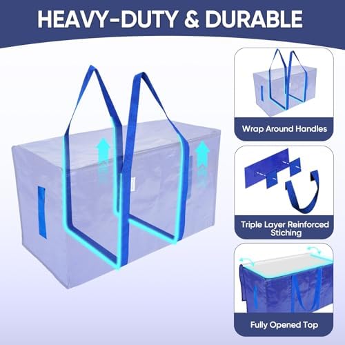TICONN 16 Pack Extra Large Moving Bags with Zippers & Carrying Handles, Heavy-Duty Storage Tote Moving Boxes for Space Saving (16 PK, 30 Gallon) - Image 2