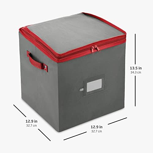 ZOBER Christmas Ornament Storage Box - Stores 64 3" Ornaments, With Dividers - Ornament Organizer Storage Box, Durable Christmas Containers Holder, Dual Zipper - Gray - Image 6