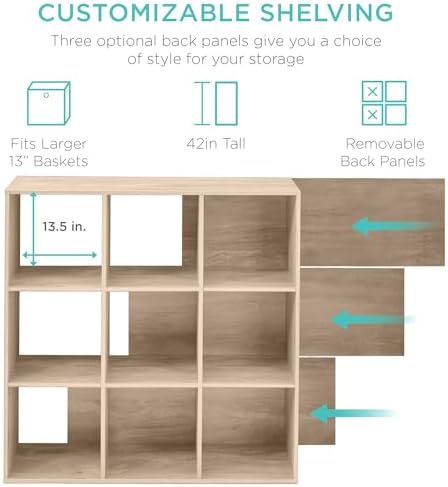 Best Choice Products 9-Cube Storage Organizer, 13.5in Shelf Opening, Bookcase, Display Shelf, Customizable w/ 3 Removable Back Panels – Light Oak - Image 3
