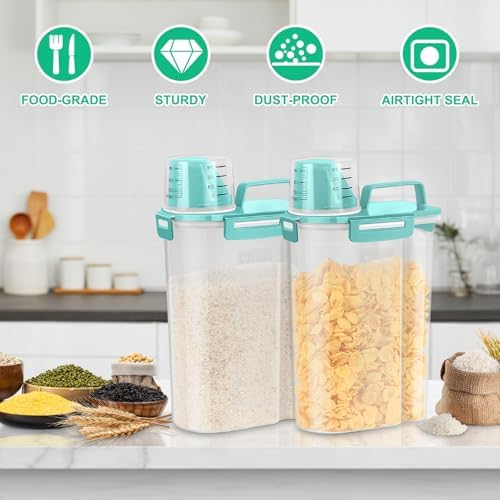 TBMax Rice Container Cereal Storage Container 2 Pack 5 Lbs, Kitchen Pantry Dry Food Storage Holder with Easy-Pouring Spout & Handy Cup, Small Pet Dog Cat Food Dispenser for Daily Feeding -Cyan - Image 7