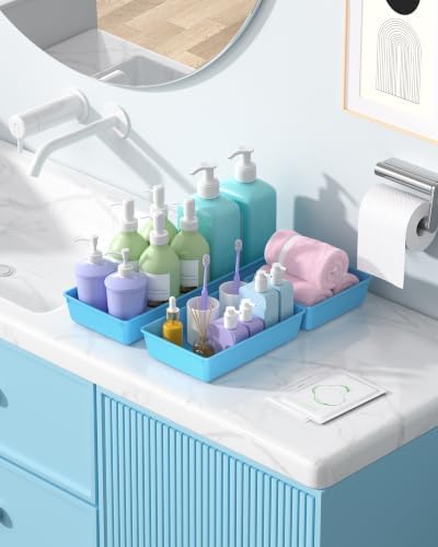 10 Pack Large Size Plastic Drawer Organizers Set, 3 Sizes Desk Drawer Organizer Trays, Storage Bins for Vanity, Makeup, Bathroom, Kitchen Utensils and Office (Blue) - Image 7