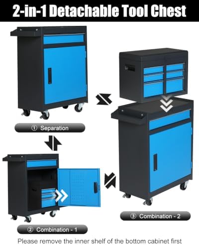 Winado 4-Drawer Rolling Tool Chest, 2-in-1 Storage Toolbox, Blue & Black - Image 5