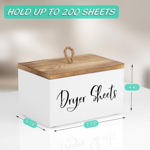 Bivvclaz Dryer Sheet Holder, Wooden Laundry Sheets Container, Laundry Room Organization and Storage for Farmhouse Laundry Room Decor and Accessories, Fabric Sheet Holder, White - Image 2