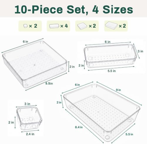 10 PCS Clear Plastic Drawer Organizers Set Storage Trays - Image 2