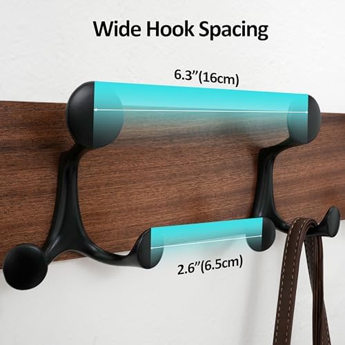 WEBI Coat Rack Wall Mount,17" Solid Wood Coat Hooks Wall Mounted Coat Hanger,16" Hole to Hole,Heavy Duty 3 Triple Hooks for Hanging Coats,Jacket,Hat,Backpack,Farmhouse,Reddish Brown - Image 5