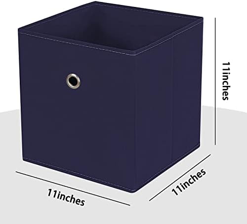 Foldable Storage Cubes Bins ,11 Inch Cloth Storage Cube Fabric Storage Box Cubes Organizer Baskets with Handles for Home Organizer Set of 6 (Navy Blue) - Image 2