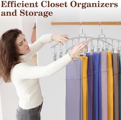 2 Pack Legging Organizer for Closet 360° Swivel, Metal Gym Clothes Organizer w/20 Clips Holds 20 Leggings, Hangers Space Saving, Closet Organizers and Storage, Room Organization Essentials, Grey - Image 6