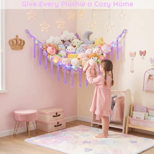 Basumee Stuffed Animals Hammock with LED Light Corner Net, Girls Room Decor - Image 5