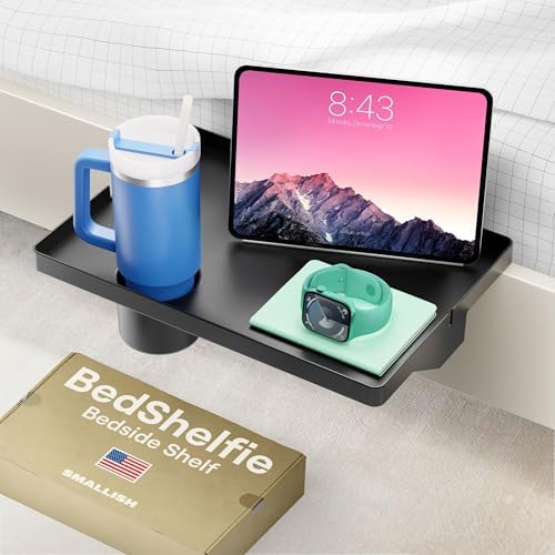 BedShelfie Bedside Shelf for Dorm Room - Cup Holder, Black by BedShelfie