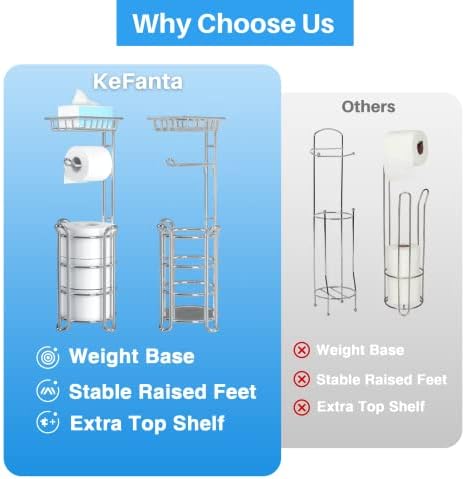 Toilet Paper Holder Stand with Shelf for Phone, Bathroom Free Standing Tissue Roll Storage Rack with Dispenser for 4 Mega Rolls, Chrome - Image 3