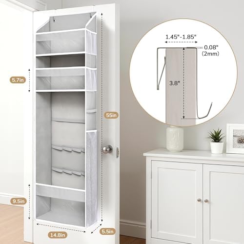Ordovibe Wrapping Paper Storage Organizer – Over The Door Hanging Gift Wrap Holder for 15-30" Rolls, Space Saving Closet Organizer for Christmas, Halloween, Birthday with Side Mesh Pockets Gray - Image 3