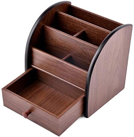 Siveit Wooden Desktop Organizer with Drawer, Multifunctional Office Supply Storage - Remote Control Caddy Holder by Siveit