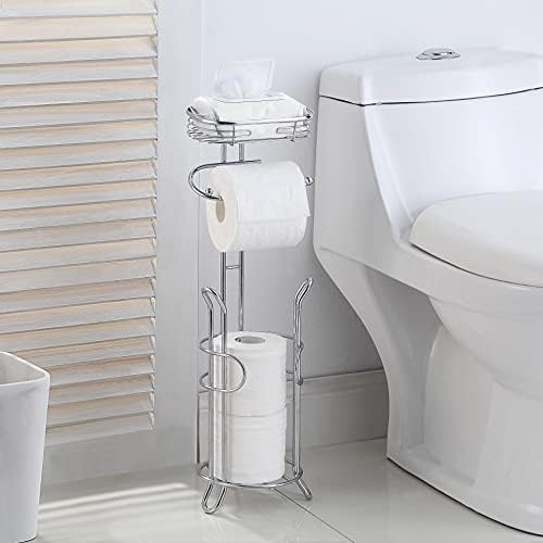 SunnyPoint Bathroom Heavyweight Toilet Tissue Paper Roll Storage Holder Stand with Reserve and Shelve, The Reserve Area Has Enough Space to Store Mega Rolls. (Chrome) - Image 2