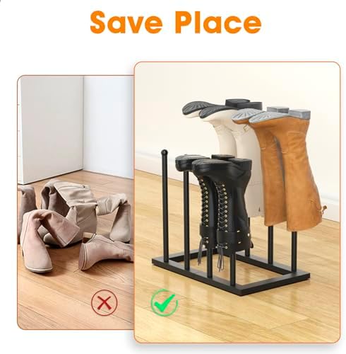 Urban Deco Free Standing Shoe Racks, Boot Organizer for Tall Boots, Black Metal Boot Rack Fit for 4 Pairs, Shoe Organizer for Dorm Room, Entryway (Black-4 pairs) - Image 4