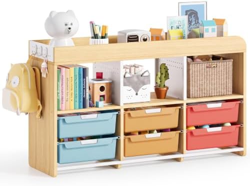 Classroom Storage Organizer with 6 Bins, 3 Shelves and Pegboard, Rainbow by APEXCHASER