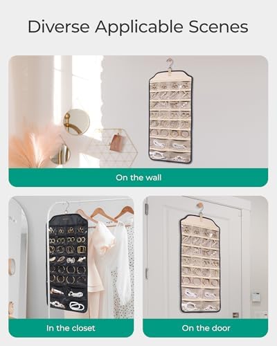 BAGSMART Earring Holder Organizer, Hanging Jewelry 56 Pocket Storage Storage for Women Accessories, Earring for Wall Holding Jewelries Black, 1 Piece - Image 6