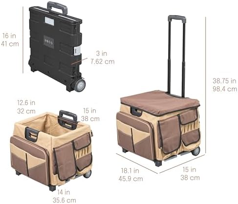 Folding Mobile Utility Cart, Canvas Organizer Bag, Chocolate/Sand - Image 2