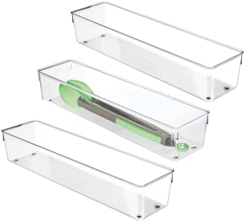 iDesign Plastic Drawer Organizer Bins, Set of 3, Clear by iDesign