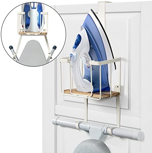 TJ.MOREE Over The Door/Wall Mount Ironing Board Hanger, Laundry Room Iron and Ironing Board Storage Holder, White by TJMOREE