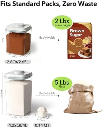 Airtight Food Containers Set with One-Touch Lid, Mixed Size Set (2.8 QT / 2.65 L & 4.2 QT / 4.0 L) with Scoop, Stackable Jars for Complete Kitchen Organization. - Image 6
