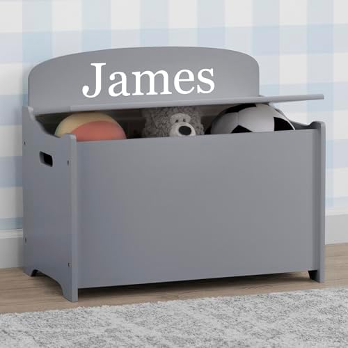 Delta Children Personalized MySize Deluxe Toy Box, Grey - Image 4