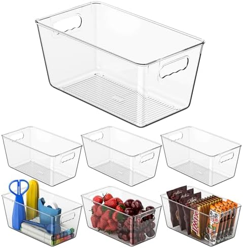 Clear Fridge Organizer Bins with Handles, 6 Pack 9.5×5×4.5 Inch by KJIXYUNG