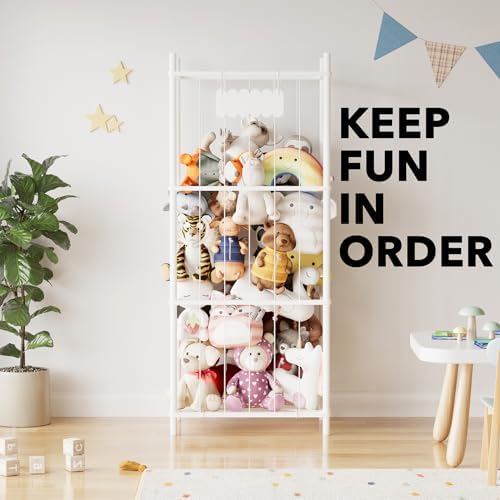 SpaceAid Stuffed Animal Storage Organizer, Wood Animals Zoo Toy Plushies Storage Holder, Large Capacity Plush Toy Cage for Playroom Organization, 22.8" Wide, White - Image 6