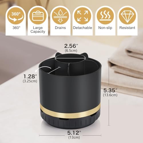 GFWARE Rotating Black Toothbrush Holder for Bathroom Organizer, Drainage - Image 6