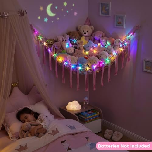 Basumee Stuffed Animals Hammock with LED Light Corner Net, Girls Room Decor - Image 3