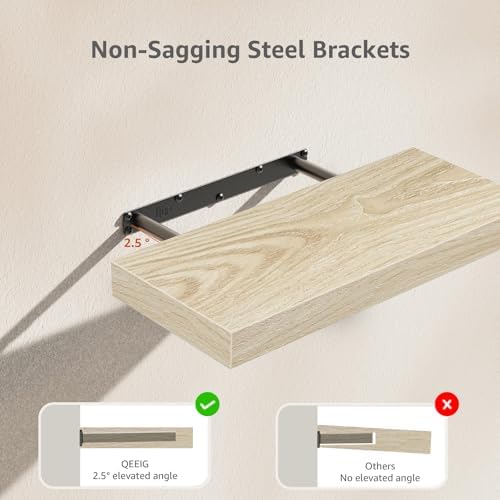 QEEIG Bathroom Floating Shelves for Wall (Natural, Set of 2, 15.7") - Image 5