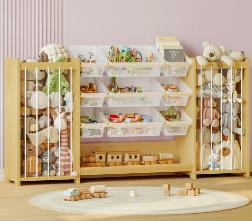 Anmon 3-in-1 Montessori Toy Organizer with Bookshelf, 9 Clear Bin & Plush Storage (64.2" W) by AnmonPeelandStickWallpaper