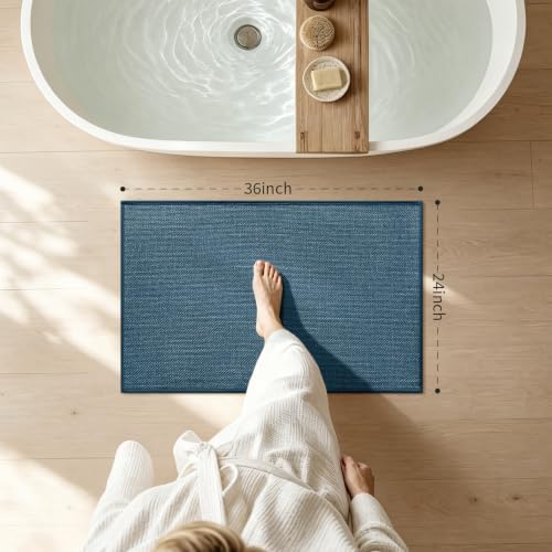 chakme Bathroom Rugs Mat 36x24, Ultra Thin Non Slip Bath Mat Large Quick Dry Absorbent Bath Mat for Bathroom, (Dark Blue, 36"x24") - Image 2