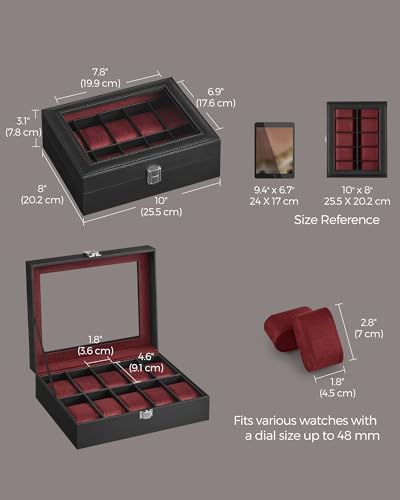 SONGMICS Watch Box, 10-Slot Watch Case with Large Glass Lid - Image 5