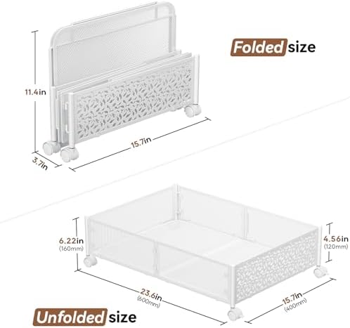 PHINOX Under Bed Storage Container with Wheels,Patterned,Metal,2 Pack,White - Image 2